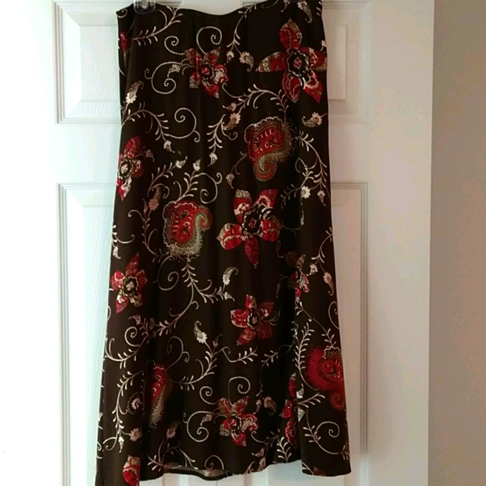 Maxi skirt long brown with magenta & cream accents